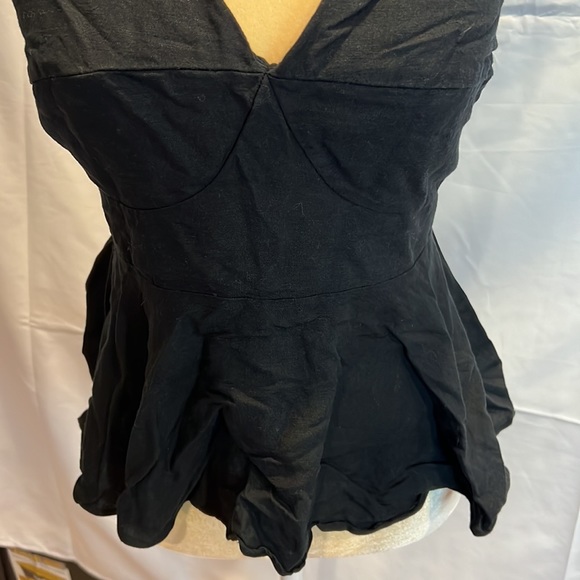 LAST CHANCE! Who What Wear Black Peplum Structured Linen Top size Large L - Picture 3 of 7